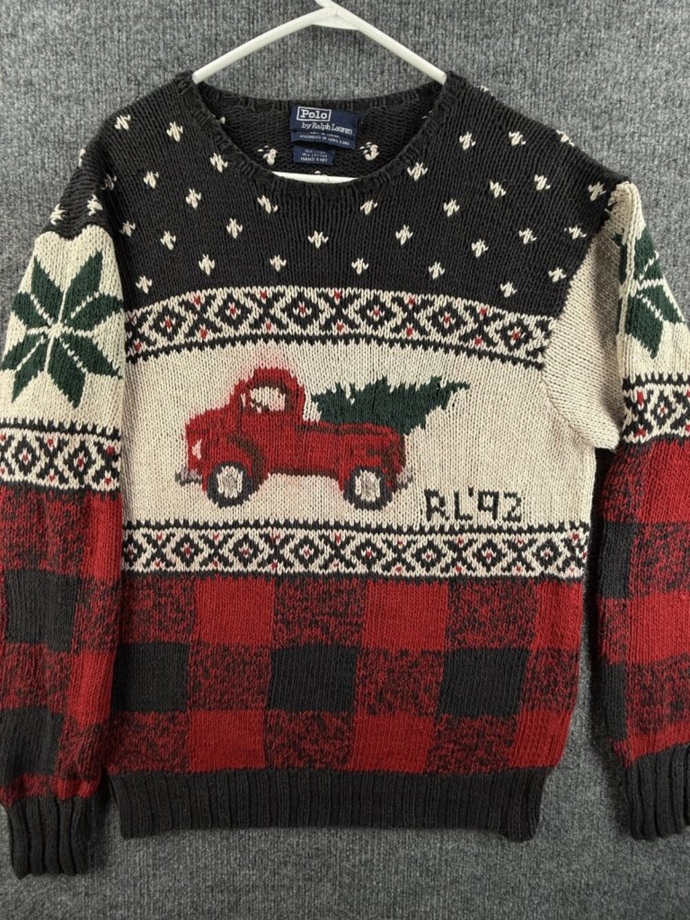 VTG Polo Ralph Lauren Truck Christmas Carlton Holiday Knit Sweater RL 92 Medium